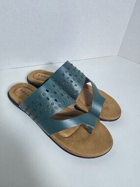 Array Teal Studded Toe-Post Slide Sandals - Teal